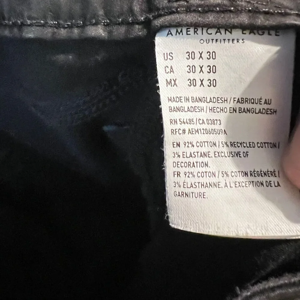 American Eagle Men Mens Flex Jeans Size 30X30 Charcoal Wash Black Stretch